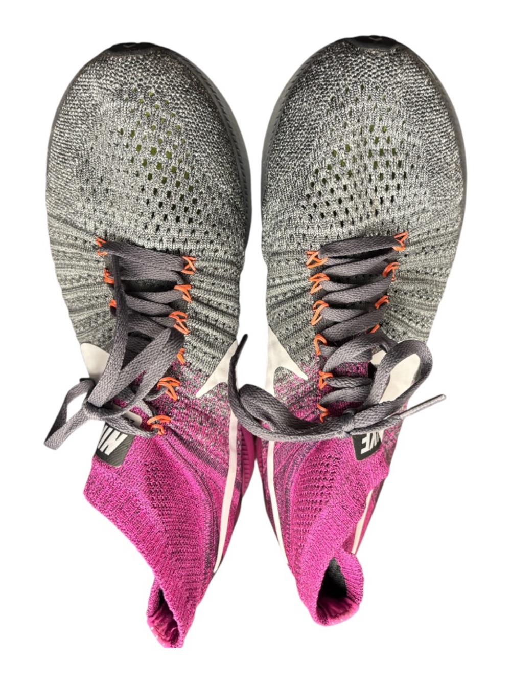 Nike Flyknit High Top Running Shoes Gray Pink Women’s Size 10